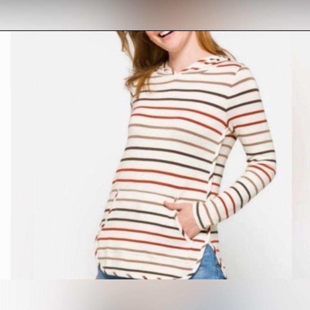 Market & Spruce Striped Hoodie in Cream and Red